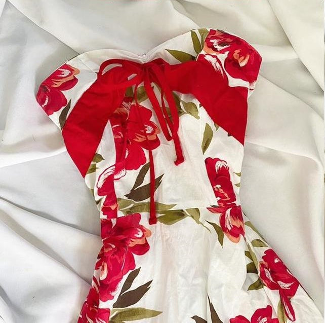 Red Floral Fairy Short Satin Homecoming Dress Birthday Dress gh4663