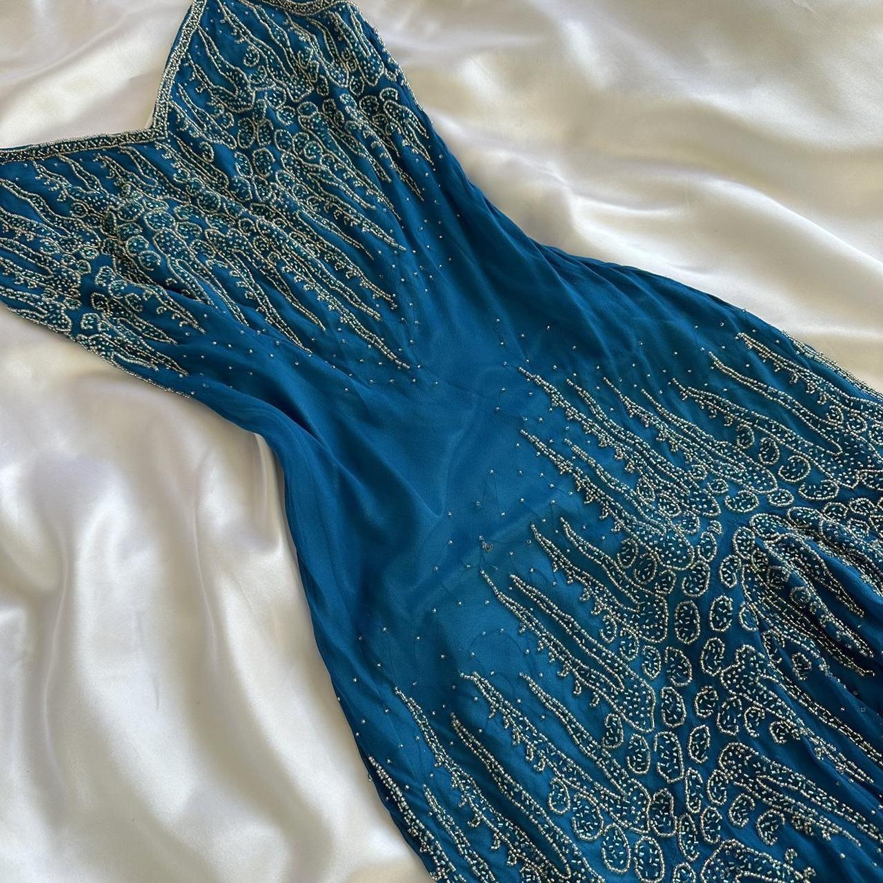 ___intage Blue Fashion Exquisite Silver Gold Beads Long Elegant Flowing Chiffon Ball Gown Evening Gown Party Dress Prom Gown gh3869