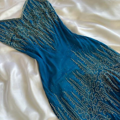 ___intage Blue Fashion Exquisite Silver Gold Beads Long Elegant Flowing Chiffon Ball Gown Evening Gown Party Dress Prom Gown gh3869