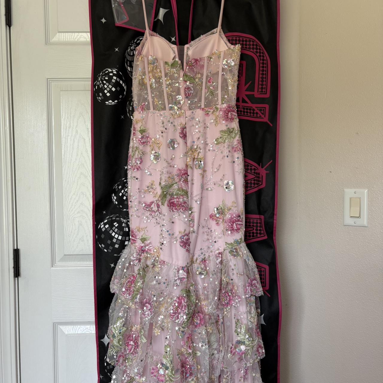 Vintage Pink Floral Sequin Prom Dress Spaghetti Strap Evening Dress Long Sheath Formal Dress TP4645