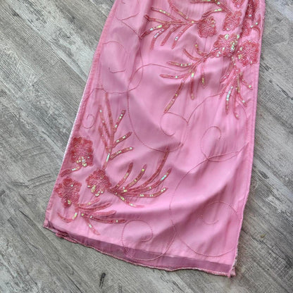 y2k beautiful rare fairy mermaid vintage light pink off the shoulder floral sequins flowing maxi dress stunning date dress, prom dress, dress homecoming dress, wedding guest dress gh4512