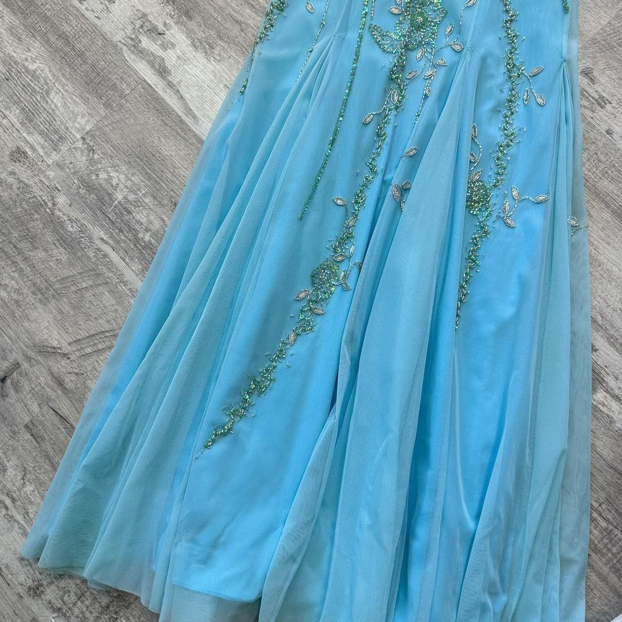 Light blue stunning and elegant Flowers sequined backless retro long prom dress y2k fairy homecoming dress date dress gh4517