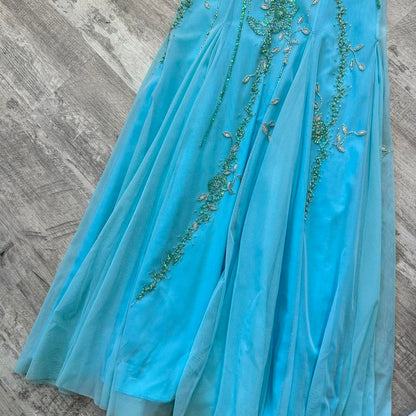 Light blue stunning and elegant Flowers sequined backless retro long prom dress y2k fairy homecoming dress date dress gh4517