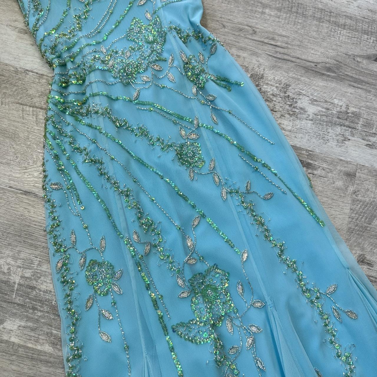 Light blue stunning and elegant Flowers sequined backless retro long prom dress y2k fairy homecoming dress date dress gh4517