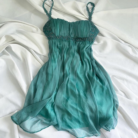 Green Vintage Fairy Beaded Short Chiffon Homecoming Dress Birthday Dress gh4661