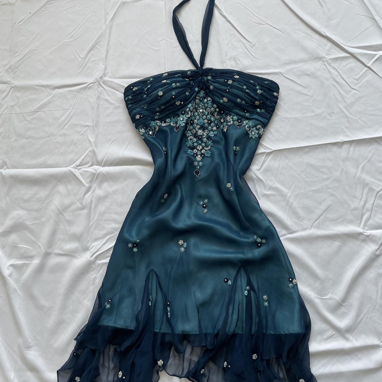 amakanas-Blue floral beaded short halter chiffon homecoming dress birthday party dress gh5263