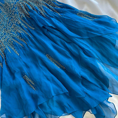 ___intage Blue Fashion Exquisite Silver Gold Beads Long Elegant Flowing Chiffon Ball Gown Evening Gown Party Dress Prom Gown gh3869