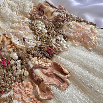 Off-white exquisite floral lace beaded long tulle ball gown, evening dress, party dress bridesmaid dress gh3531