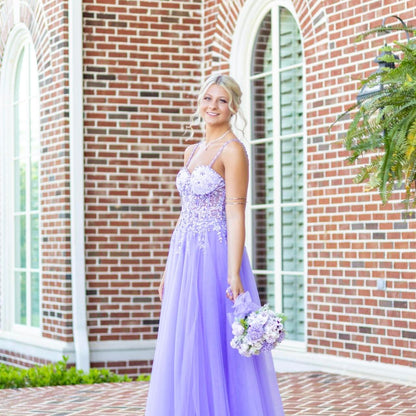 Vintage Lilac Applique Sequin Prom Dress Sweetheart A-Line Evening Dress Long Formal Dress TP4652