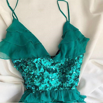 Green Sparkling Fairy Long/Short Chiffon Homecoming Dress Birthday Dress gh4666