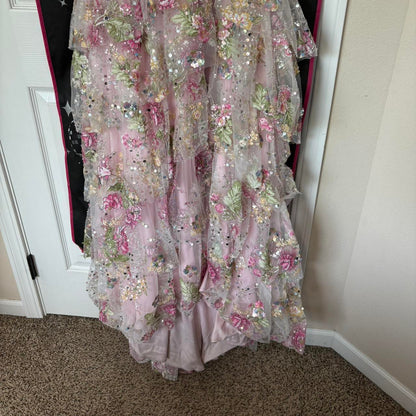 Vintage Pink Floral Sequin Prom Dress Spaghetti Strap Evening Dress Long Sheath Formal Dress TP4645