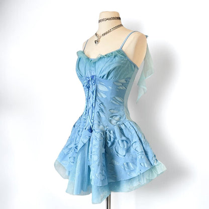 Vintage Y2K blue fairy short chiffon formal homecoming dress birthday dress eighth grade gh4659