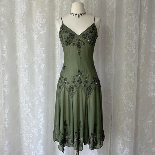 Olive Green Beaded Formal Prom Dress Chiffon Pretty Floral Midi/Short Homecoming Dress Date Dress Party Dress gh4618
