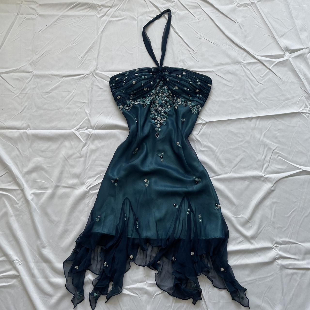 amakanas-Blue floral beaded short halter chiffon homecoming dress birthday party dress gh5263