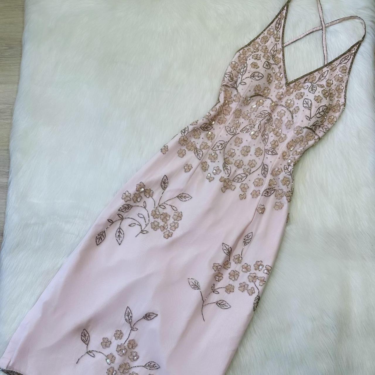 Stunning vintage pale pink fairy dress silver floral beading beautiful prom dress beaded dress y2k dress fairy dress homecoming dress wedding guest dress 2000s dress gh4513