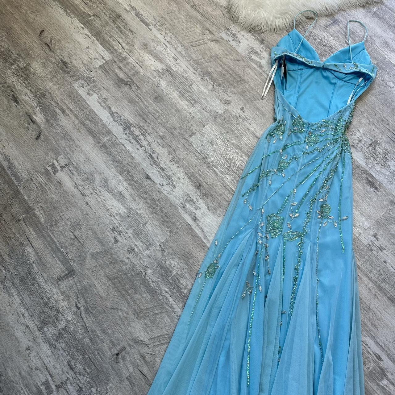 Light blue stunning and elegant Flowers sequined backless retro long prom dress y2k fairy homecoming dress date dress gh4517