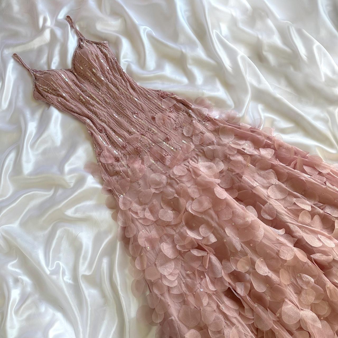 _©°_ Blush Pink Sakura Luxurious Gorgeous Fairytale Fantasy Retro Fashion Exquisite Beaded Sequin 3D Applique Long Elegant Flowing Chiffon Ball Gown Evening Gown Party Dress Prom Gown gh3870