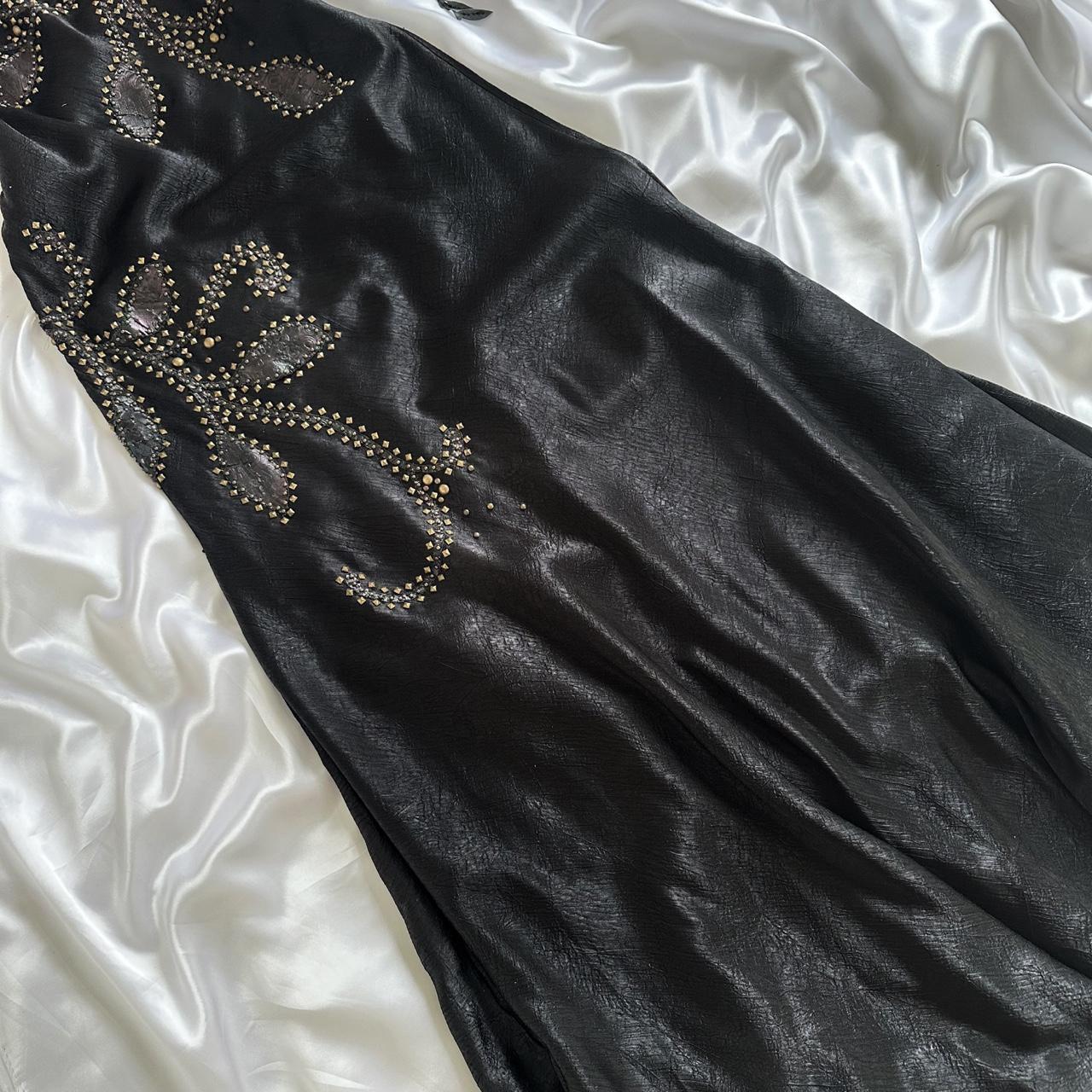 _¦¢__Black Vintage Glam Rock Unique Fashion Beautiful Elegant Exquisite Gold Stud Beads Long Satin Ball Gown Evening Gown Birthday Party Dress Prom Dark Fairy/Black Swan gh3914