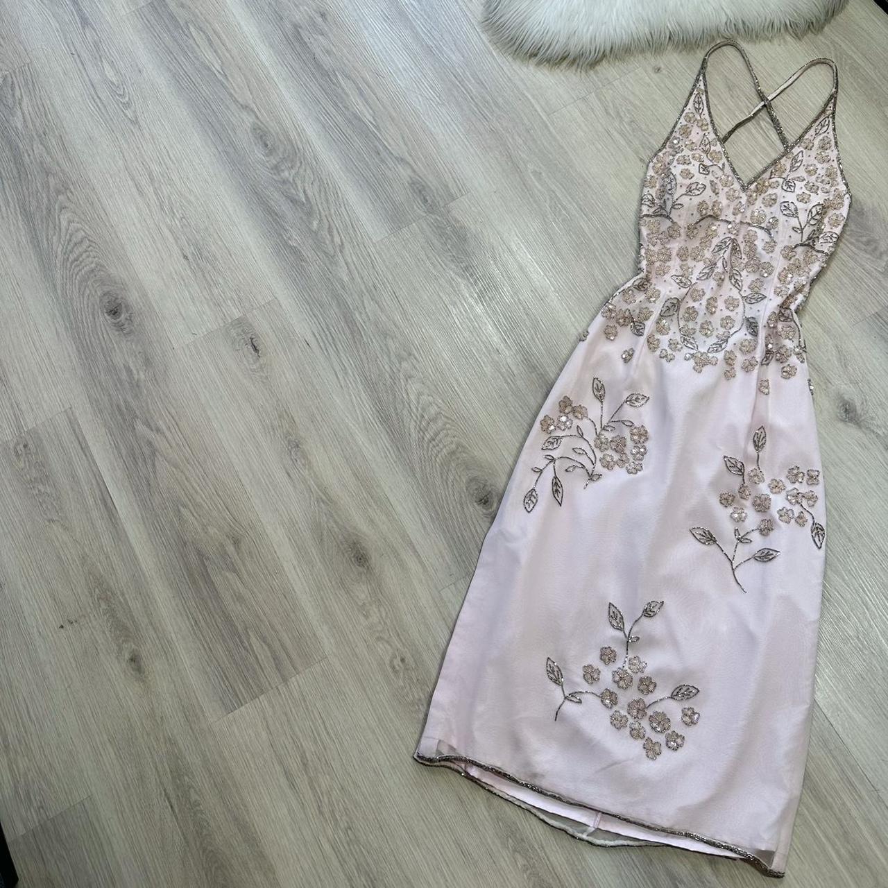 Stunning vintage pale pink fairy dress silver floral beading beautiful prom dress beaded dress y2k dress fairy dress homecoming dress wedding guest dress 2000s dress gh4513