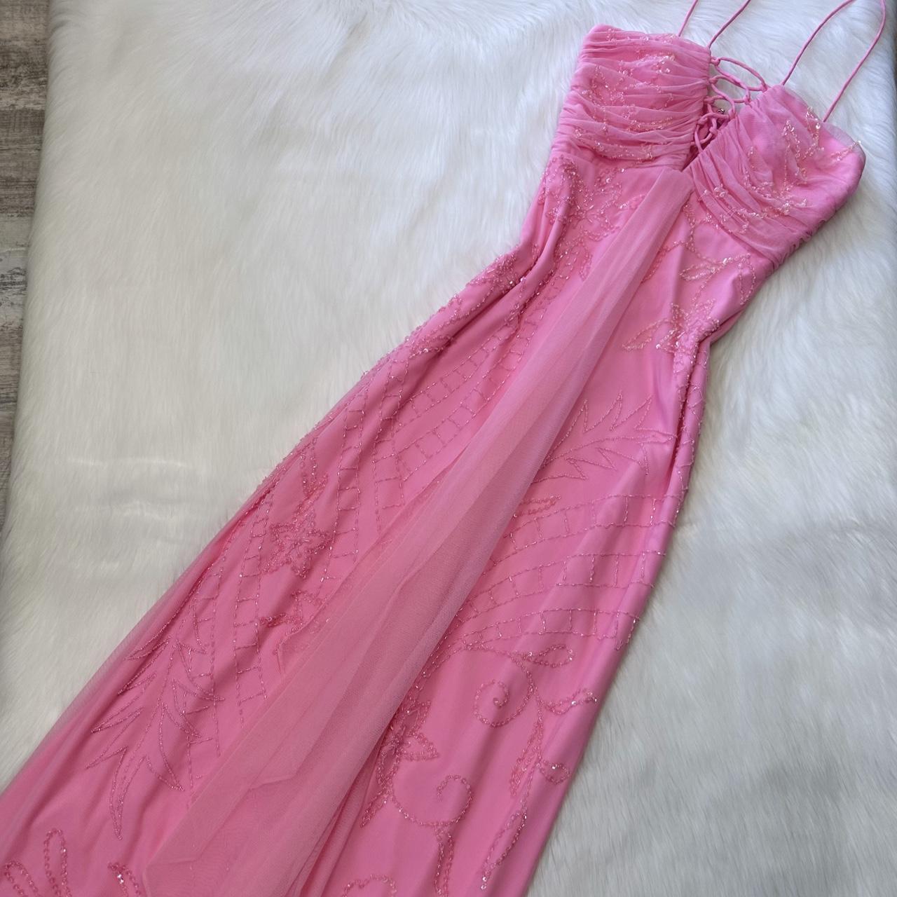 Cute pale pink iridescent sequined flowy maxi dress vintage prom dress sequin dress y2k dress fairy dress barbie dress homecoming dress wedding guest dress 2000s gh4514