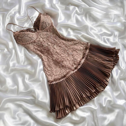 Brown Vintage Exquisite Lace Homecoming Dress Short Evening Dress Birthday Party Dress Prom Dress gh3646