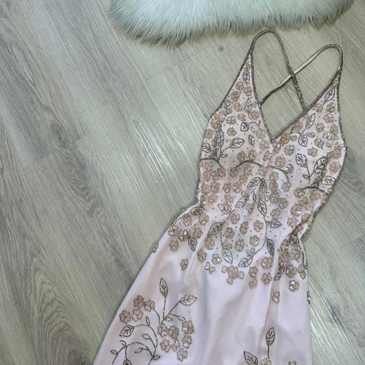 Stunning vintage pale pink fairy dress silver floral beading beautiful prom dress beaded dress y2k dress fairy dress homecoming dress wedding guest dress 2000s dress gh4513
