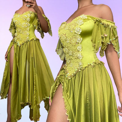 Green Floral Beaded Sequined Long Satin Homecoming Dress Prom Dress Evening Dress Party Dress gh4855