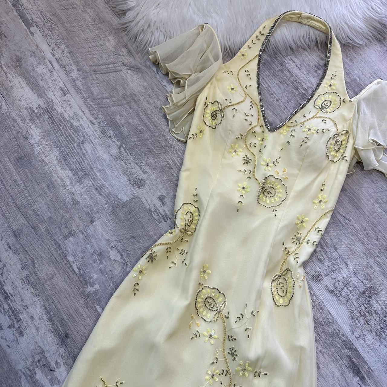 Yellow vintage prom dress maxi dress fairy dress y2k dress homecoming dress suspender dress sequin floral delicate cute prom/wedding/summer/date gh4515