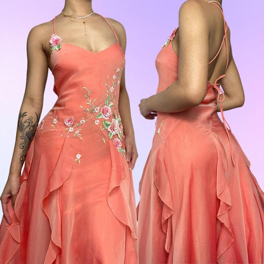 ____Orange Fashion Long/Short Ruffle Floral Embroidery Beaded Homecoming Dress Prom Dress Party Dress gh4676