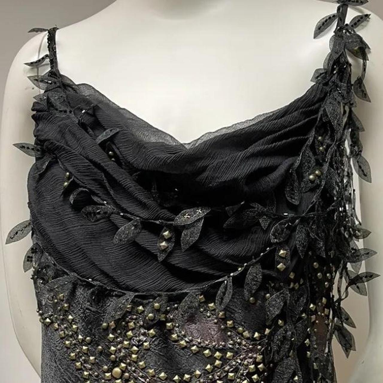 _¦¢__Black Vintage Glam Rock Unique Fashion Beautiful Elegant Exquisite Gold Stud Beads Long Satin Ball Gown Evening Gown Birthday Party Dress Prom Dark Fairy/Black Swan gh3914