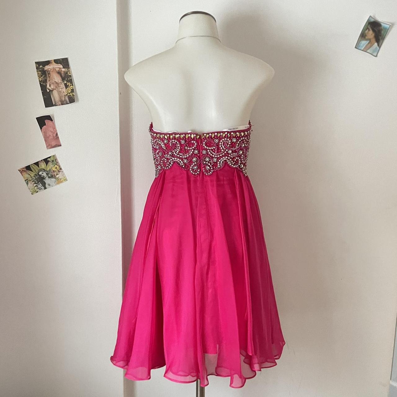 Y2K Bright Pink Rhinestone Off-the-shoulder Sweetheart Neck Sequin Short Chiffon Flowing Homecoming Dress Cocktail Party Dress gh4742