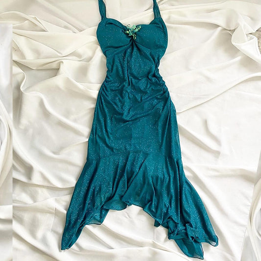 Blue Sparkling Fairy Short Chiffon Homecoming Dress Birthday Dress gh4664