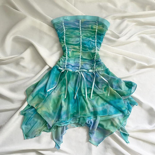 Green gradient fairy short chiffon homecoming dress birthday dress gh4662