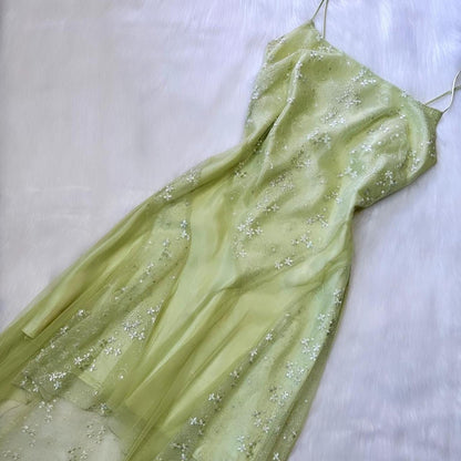 amakanas-Mint green glitter sparkle floral short chiffon homecoming dress birthday dress fairy gh5234