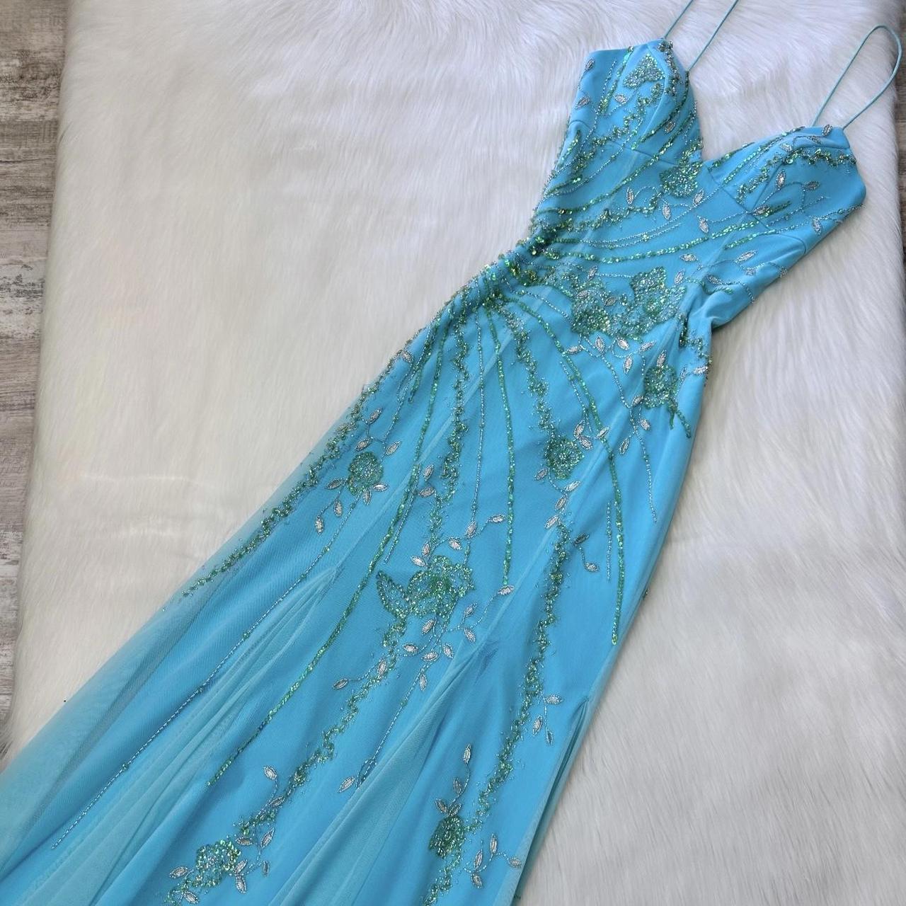 Light blue stunning and elegant Flowers sequined backless retro long prom dress y2k fairy homecoming dress date dress gh4517