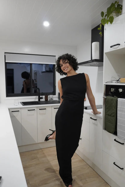 Simple Mermaid Straps Floor Length Sleeveless Black Prom Dress P1160