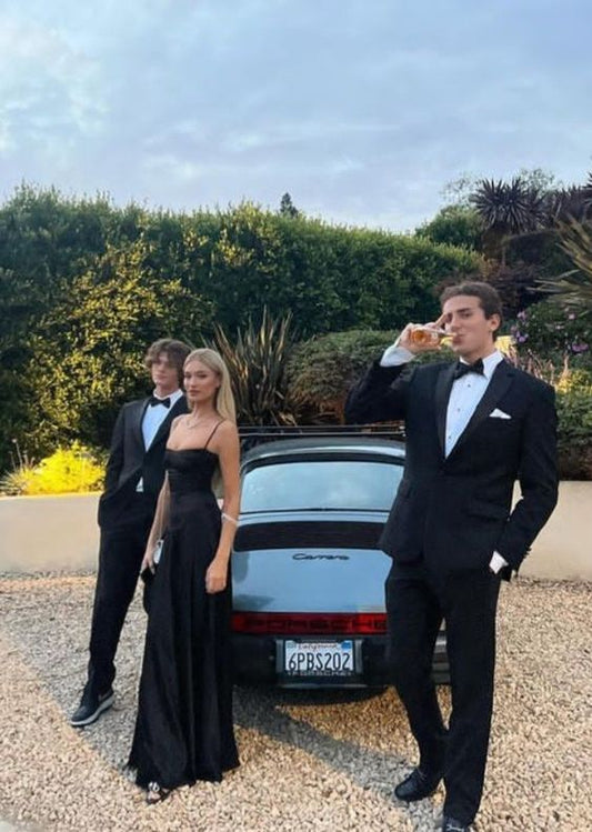 Simple Mermaid Spaghetti Straps Floor Length Sleeveless Black Prom Dress P1161