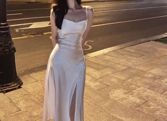 Spaghetti Straps Ivory Satin Mermaid Prom Dresses Side Slit Prom Dress P1170