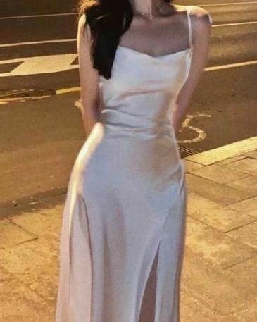 Spaghetti Straps Ivory Satin Mermaid Prom Dresses Side Slit Prom Dress P1170