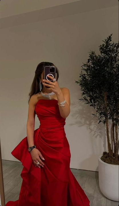 Sexy Mermaid Long Strapless Red Slit Prom Dresses P1207