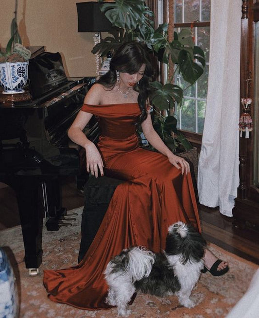 Sexy Mermaid Off The Shoulder Long Burgundy Prom Dresses P1255