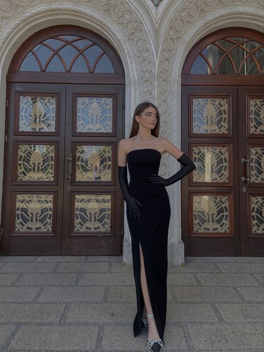 Sexy Sheath Strapless Long Black Prom Dresses P1572
