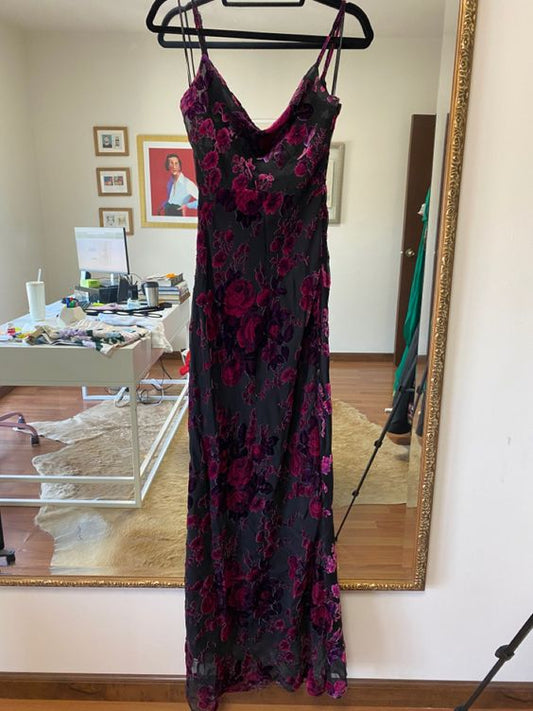 Sexy Mermaid Prom Gown With Straps Floral Black Prom Dresses P1855