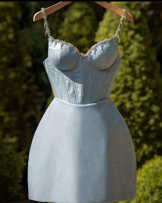 chic a-line blue sequin homecoming dress 18th birthday outfits P1959