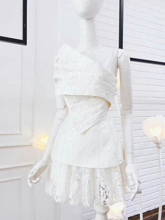 vintage a line white lace homecoming dress 18th birthday outfits P2073