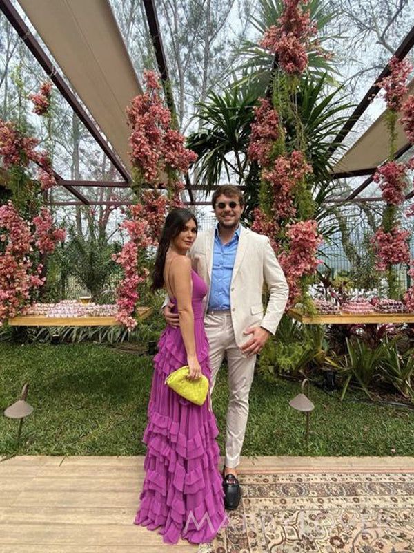 Purple Fashion Elegant A-line Long Layered Ruffle Chiffon Ball Gown Evening Dress Wedding Guest Party Dress Birthday Dress gh4061