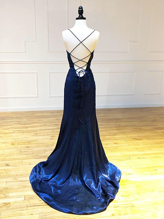 Backless Dark Navy Blue Long Prom Dresses Evening Dresses P2197