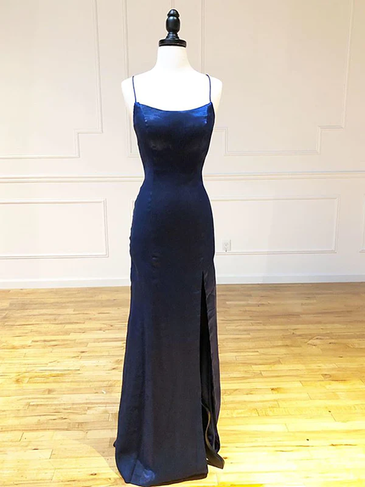 Backless Dark Navy Blue Long Prom Dresses Evening Dresses P2197