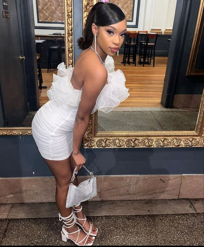 Cute Sheath Strapless Short White Homecoming Dress P2269