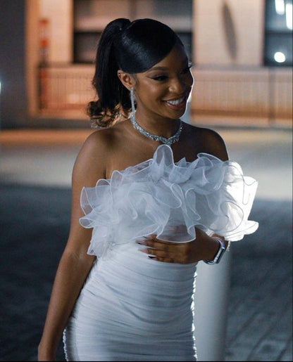 Cute Sheath Strapless Short White Homecoming Dress P2269